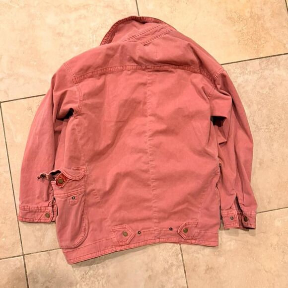 Anthropologie Pink Utility Jacket XS Cropped Cotton Blend Moto Style Lightweight - Picture 7 of 7